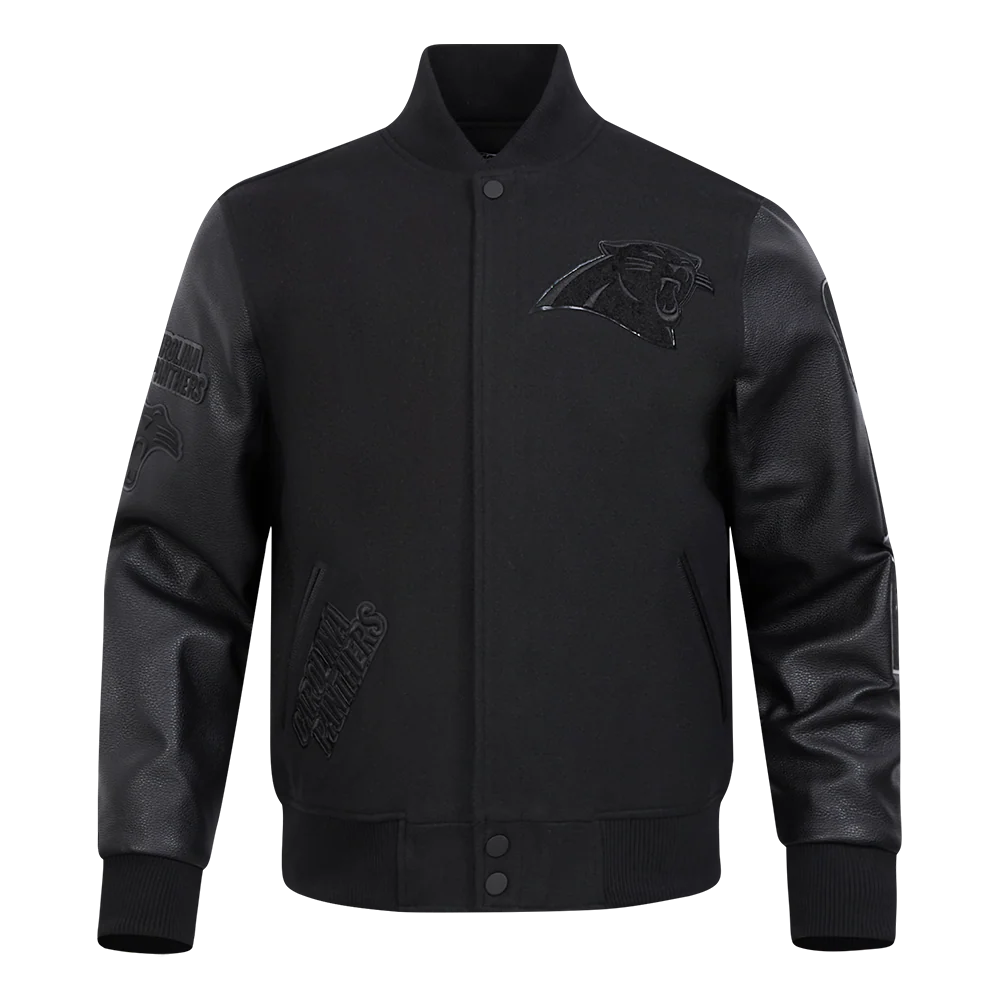 NFL CAROLINA PANTHERS TRIPLE BLACK WOOL MEN'S VARSITY JACKET (TRIPLE BLACK)