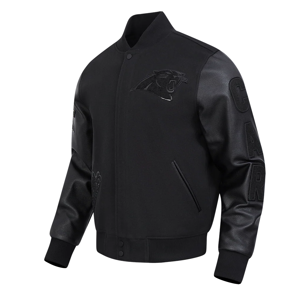 NFL CAROLINA PANTHERS TRIPLE BLACK WOOL MEN'S VARSITY JACKET (TRIPLE BLACK) - Image 2