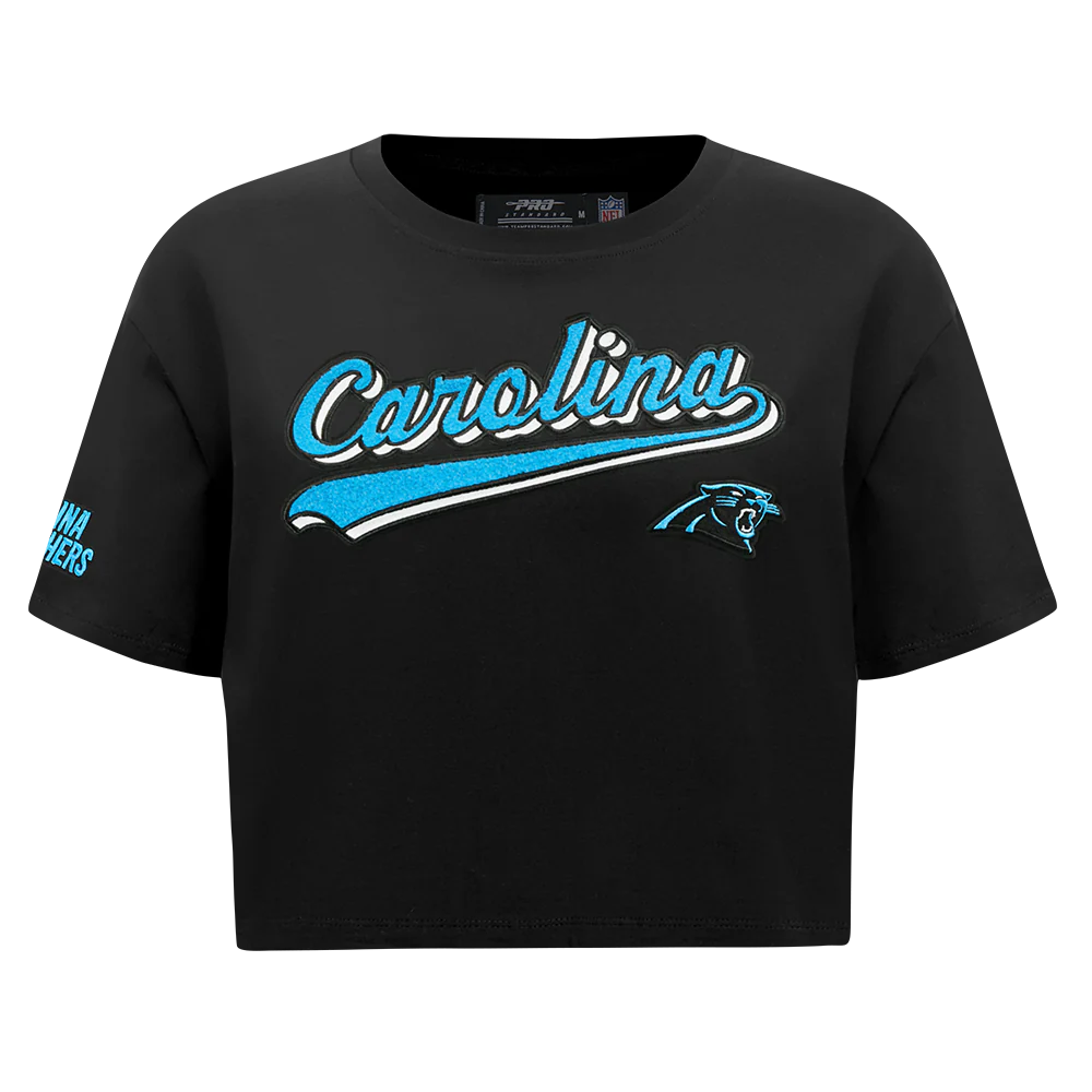 NFL CAROLINA PANTHERS SCRIPT TAIL WOMEN'S SJ BOXY TEE (BLACK) - Image 3