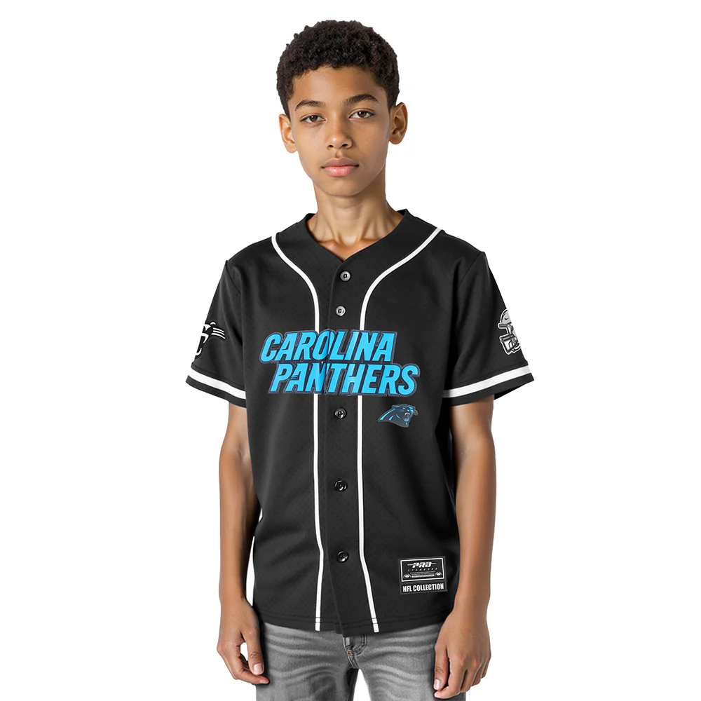 NFL CAROLINA PANTHERS CLASSIC BIG BOY'S MESH BUTTON DOWN SHIRT (BLACK)