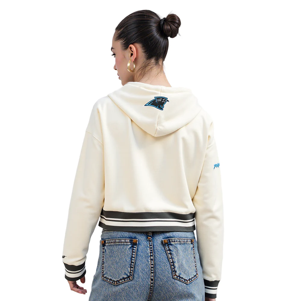 NFL CAROLINA PANTHERS RETRO CLASSIC WOMEN'S RIB CROPPED PO HOODIE (EGGSHELL/ BLACK) - Image 11