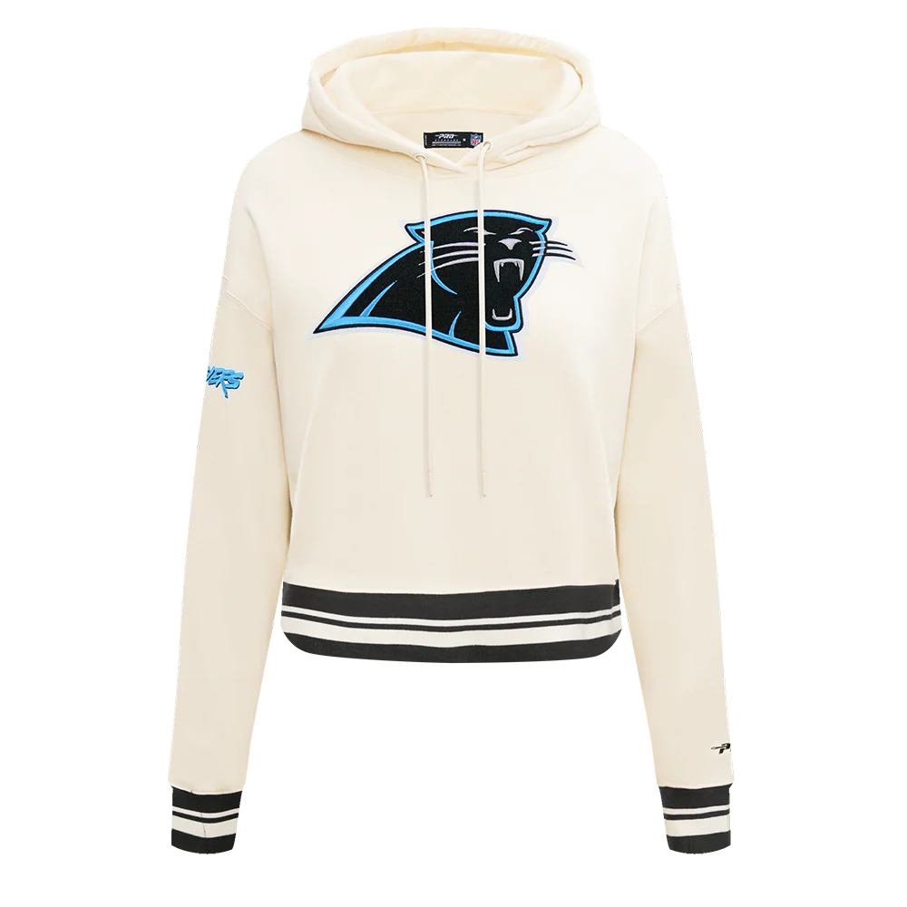 NFL CAROLINA PANTHERS RETRO CLASSIC WOMEN'S RIB CROPPED PO HOODIE (EGGSHELL/ BLACK) - Image 3