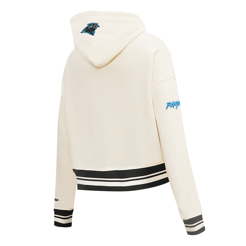 NFL CAROLINA PANTHERS RETRO CLASSIC WOMEN'S RIB CROPPED PO HOODIE (EGGSHELL/ BLACK) - Image 6