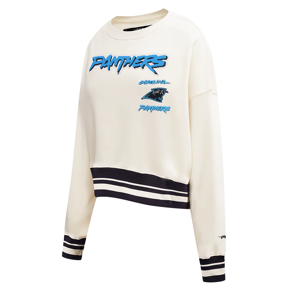 NFL CAROLINA PANTHERS RETRO CLASSIC WOMEN'S RIB CREWNECK (EGGSHELL/ BLACK) - Image 2
