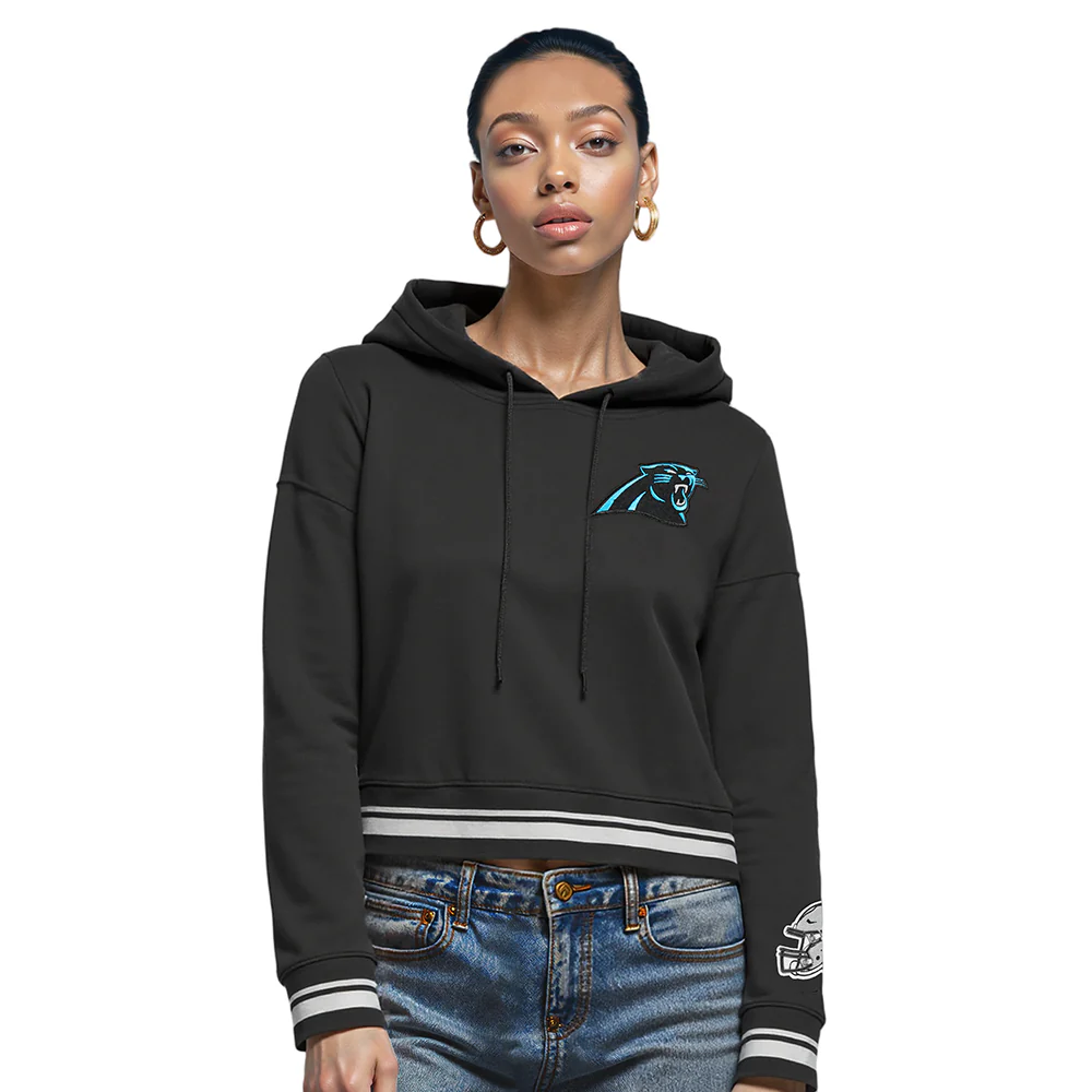 NFL CAROLINA PANTHERS MASHUP WOMEN'S RIB CROPPED PO HOODIE (BLACK) - Image 10