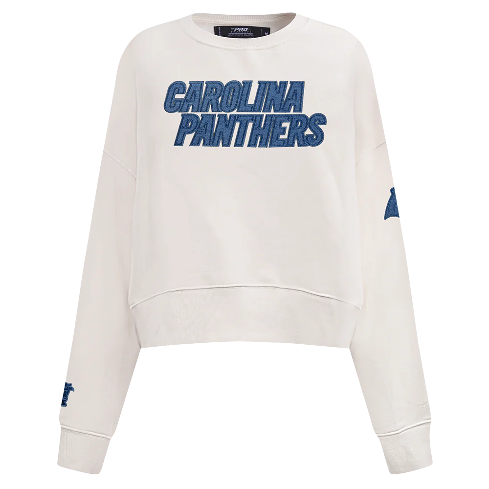 NFL CAROLINA PANTHERS VARSITY BLUES WOMEN'S FLC CREWNECK (LINEN) - Image 3