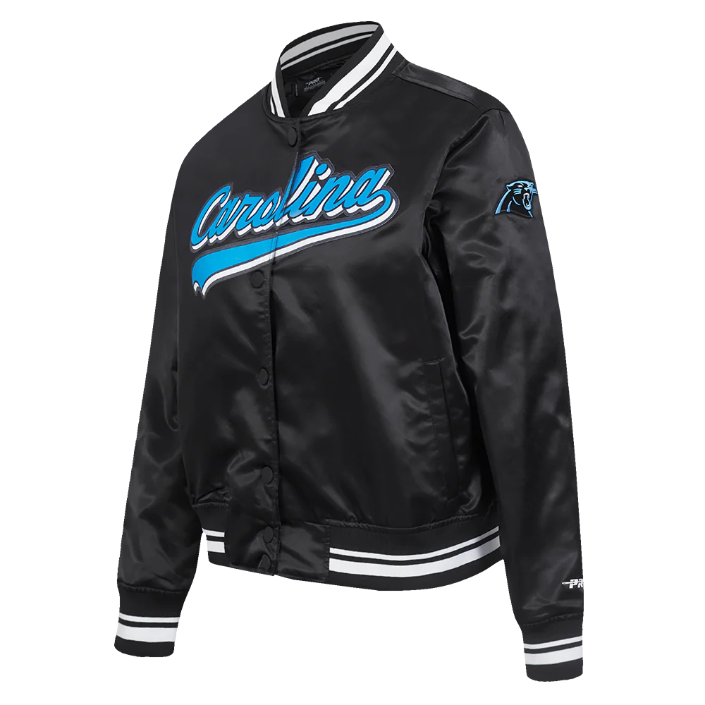 NFL CAROLINA PANTHERS SCRIPT TAIL WOMEN'S SATIN JACKET (BLACK) - Image 6