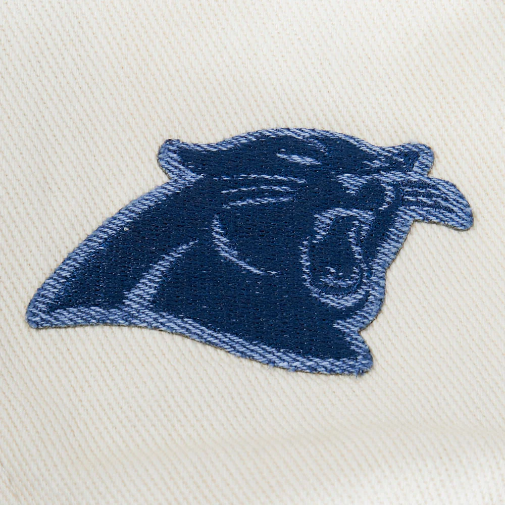 NFL CAROLINA PANTHERS VARSITY BLUES WOMEN'S DENIM VARSITY JACKET (DENIM/LINEN) - Image 7