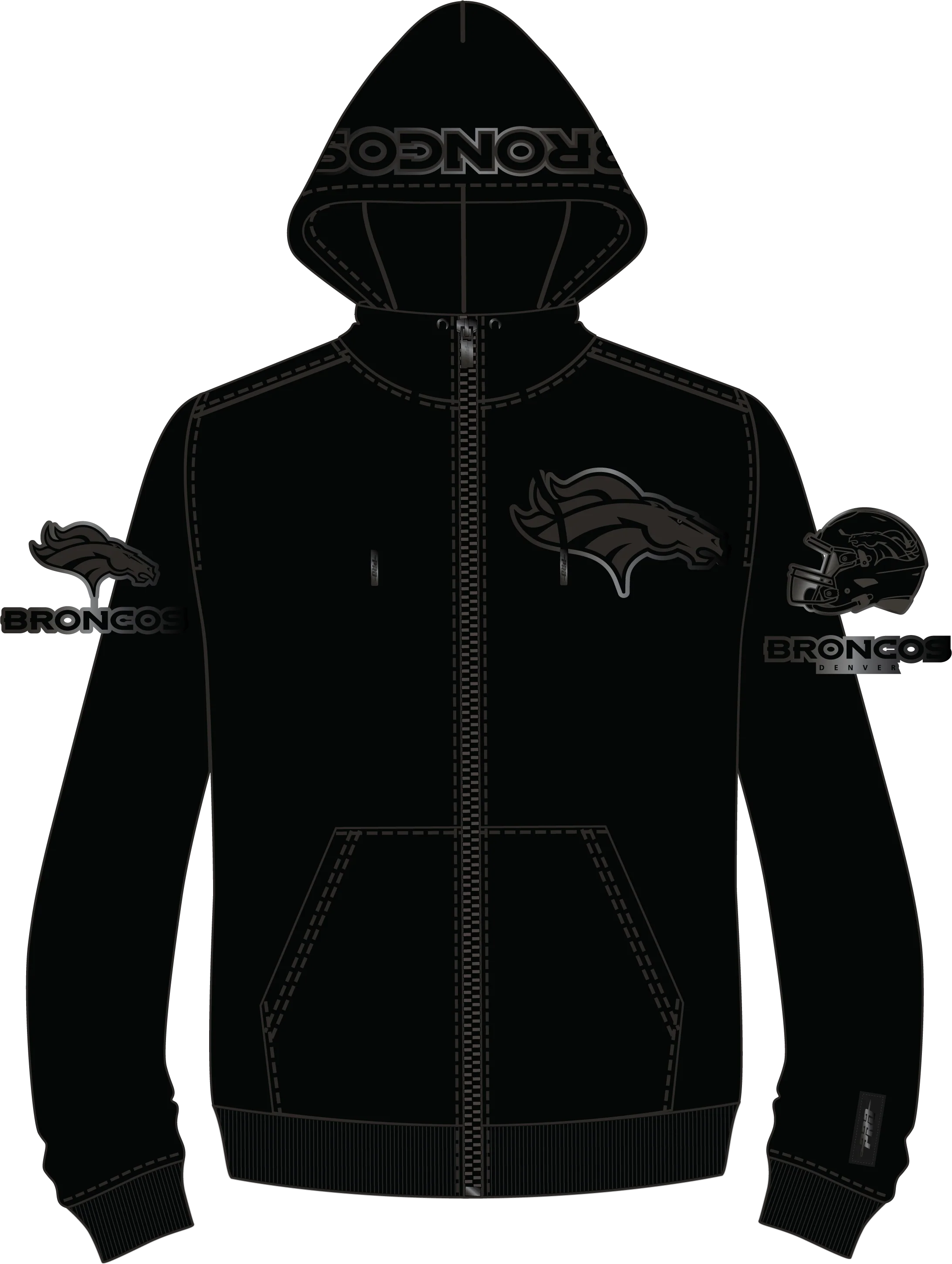 NFL DENVER BRONCOS TRIPLE BLACK MEN'S DK FZ HOODIE (TRIPLE BLACK) - Image 9