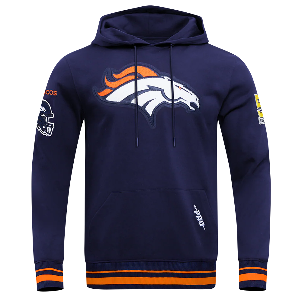 NFL DENVER BRONCOS MASHUP MEN'S RIB PULLOVER HOODIE (MIDNIGHT NAVY/ORANGE/MIDNIGHT NAVY)