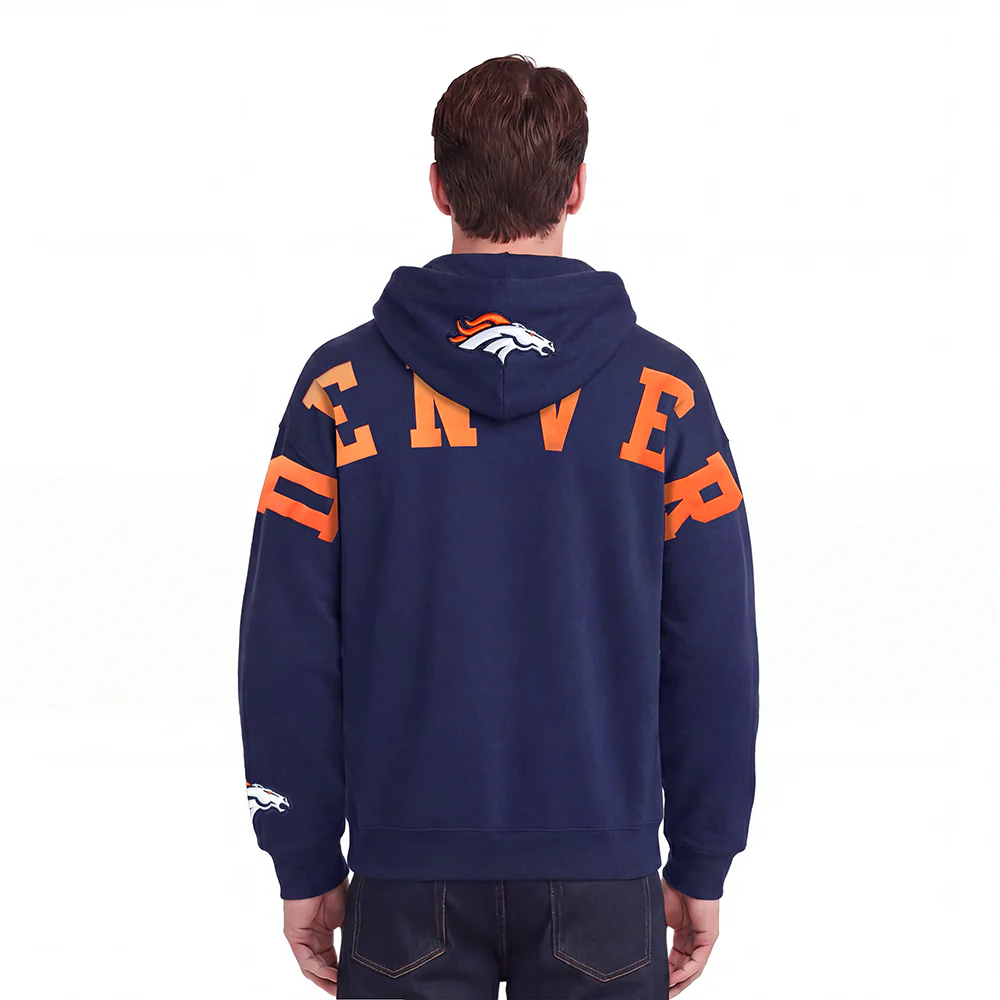 NFL DENVER BRONCOS WINGSPAN MEN'S DROP SHOULDER FLC PO HOODIE (MIDNIGHT NAVY)