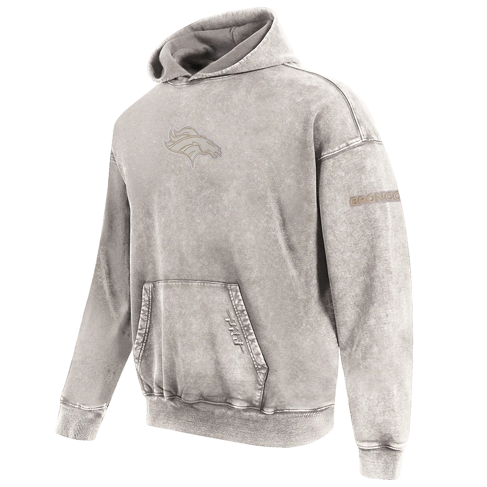 NFL DENVER BRONCOS WASHED CLASSIC MEN'S ENZYME WASH DROP SHOULDER FT PO HOODIE (WASHED WARM SLATE) - Image 3