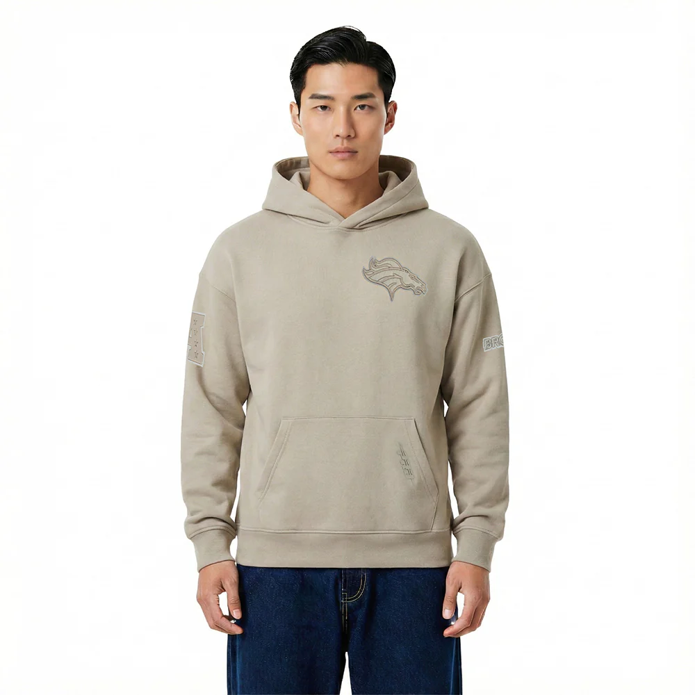NFL DENVER BRONCOS NEUTRAL MEN'S DROP SHOULDER FLC PO HOODIE (TAUPE)