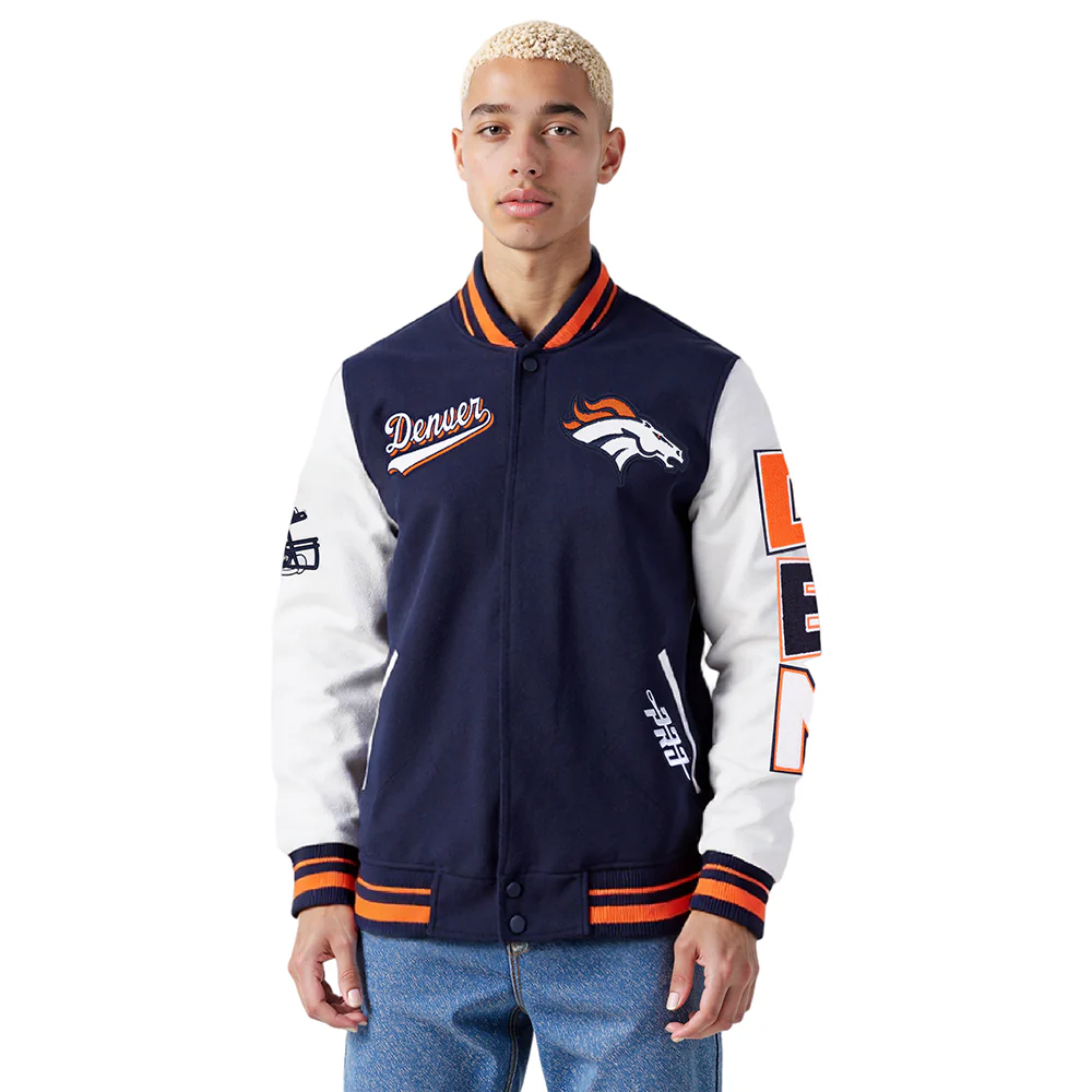 NFL DENVER BRONCOS SCRIPT TAIL MEN'S RIB WOOL VARSITY (MIDNIGHT NAVY/ORANGE/MIDNIGHT NAVY)