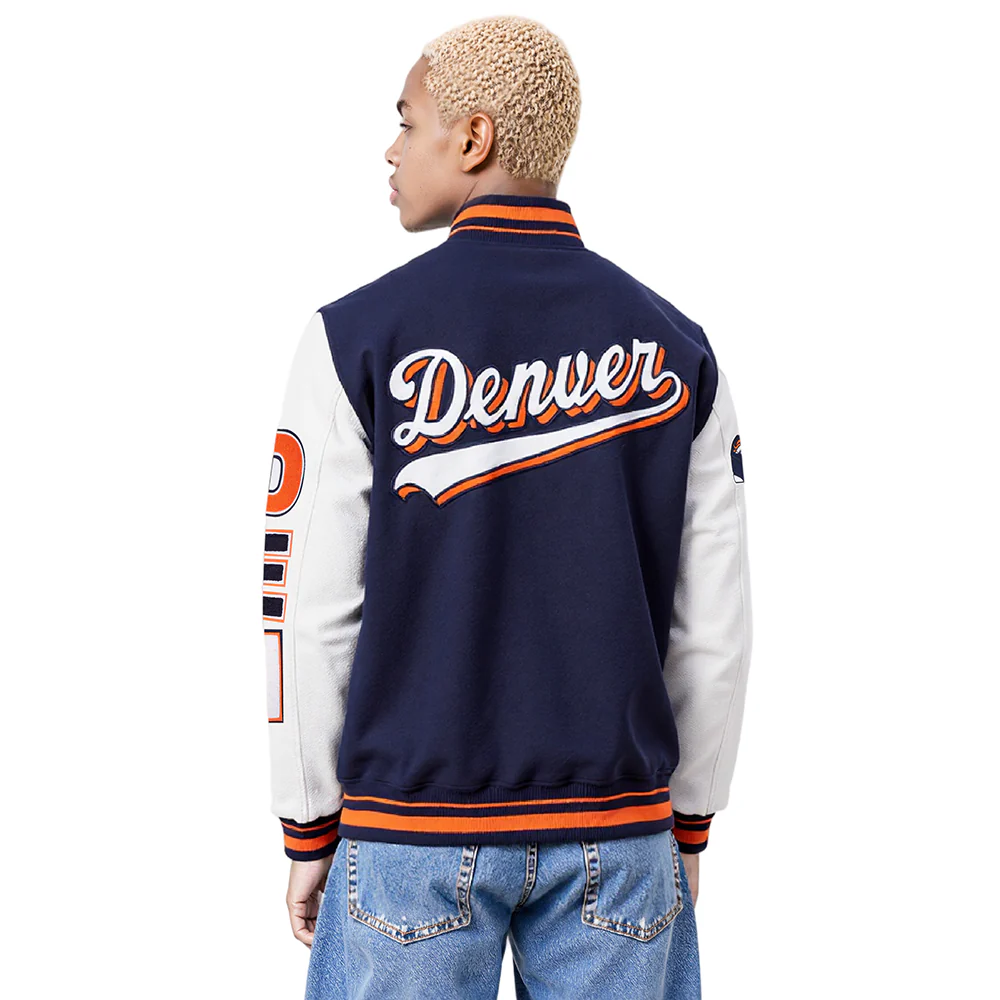 NFL DENVER BRONCOS SCRIPT TAIL MEN'S RIB WOOL VARSITY (MIDNIGHT NAVY/ORANGE/MIDNIGHT NAVY) - Image 2