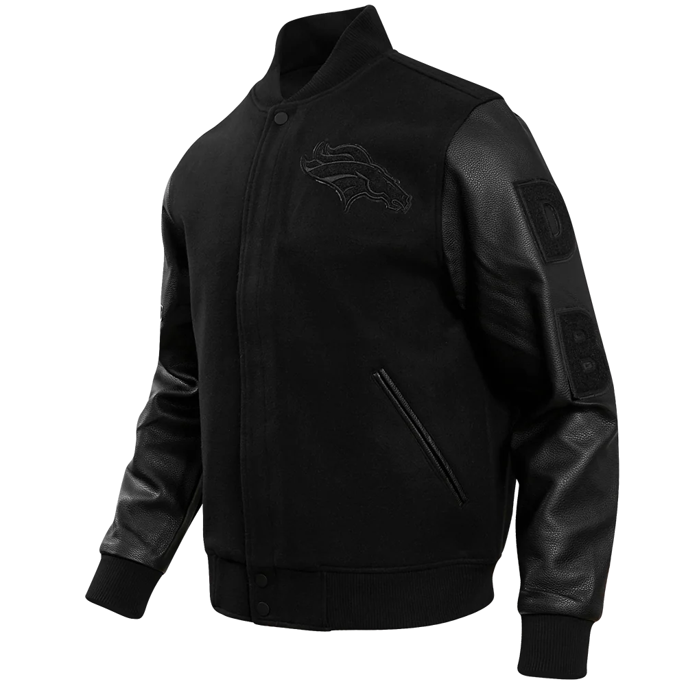 NFL DENVER BRONCOS TRIPLE BLACK MEN'S WOOL VARSITY JACKET (TRIPLE BLACK MEN'S) - Image 4