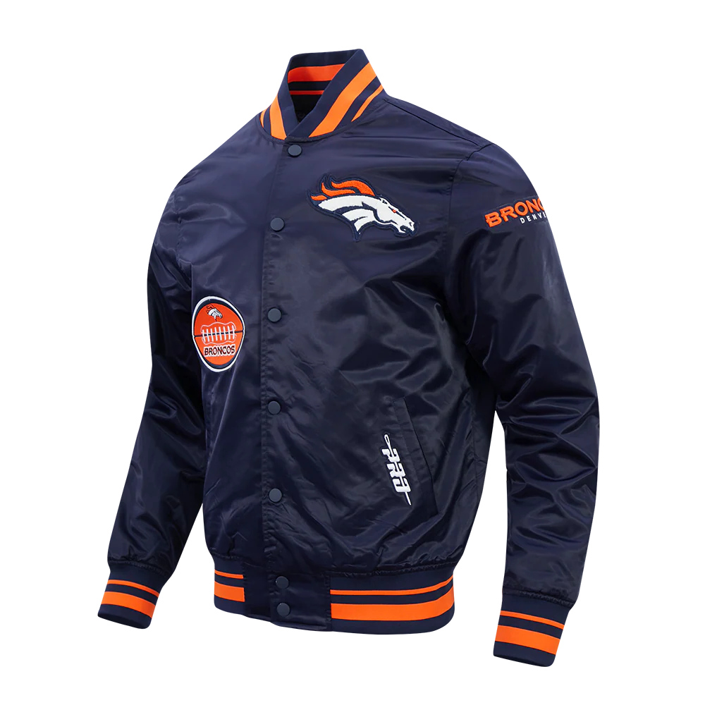 NFL DENVER BRONCOS OLD ENGLISH MEN'S RIB SATIN JACKET (MIDNIGHT NAVY/ORANGE/MIDNIGHT NAVY) - Image 3