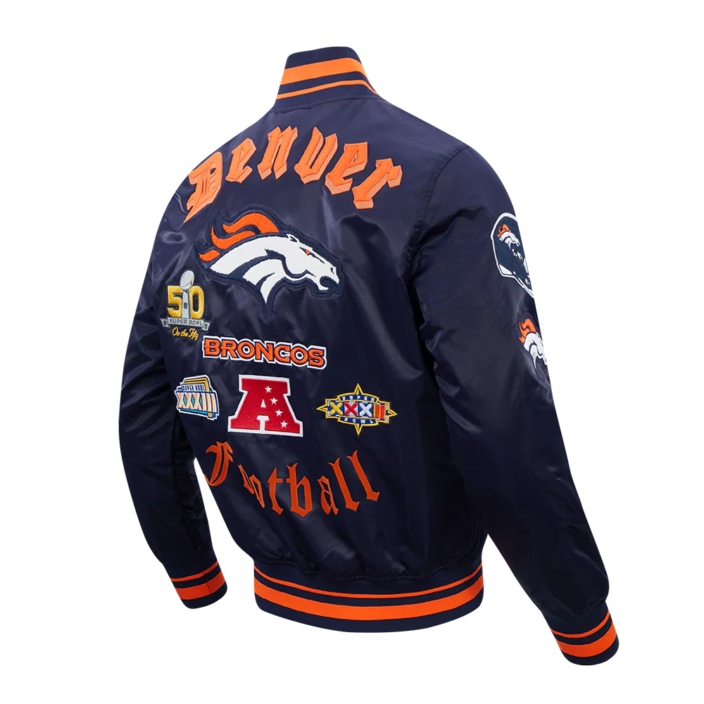 NFL DENVER BRONCOS OLD ENGLISH MEN'S RIB SATIN JACKET (MIDNIGHT NAVY/ORANGE/MIDNIGHT NAVY) - Image 4