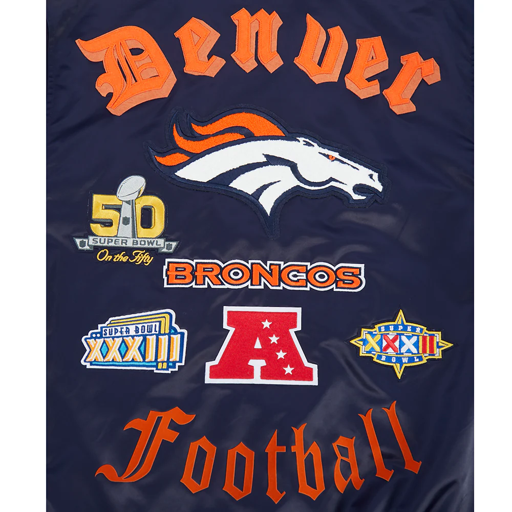 NFL DENVER BRONCOS OLD ENGLISH MEN'S RIB SATIN JACKET (MIDNIGHT NAVY/ORANGE/MIDNIGHT NAVY) - Image 6