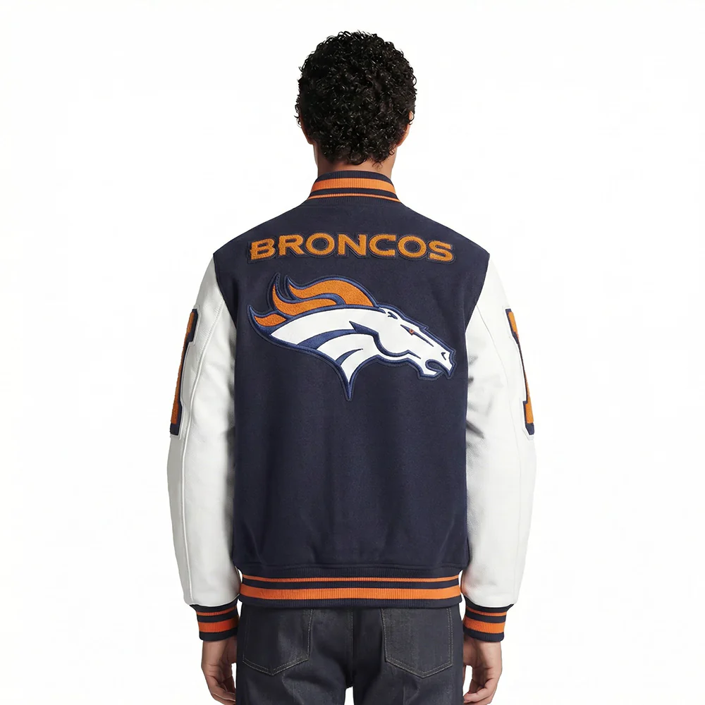 NFL DENVER BRONCOS MASHUP MEN'S RIB WOOL VARSITY JACKET (MIDNIGHT NAVY/ORANGE/MIDNIGHT NAVY) - Image 2