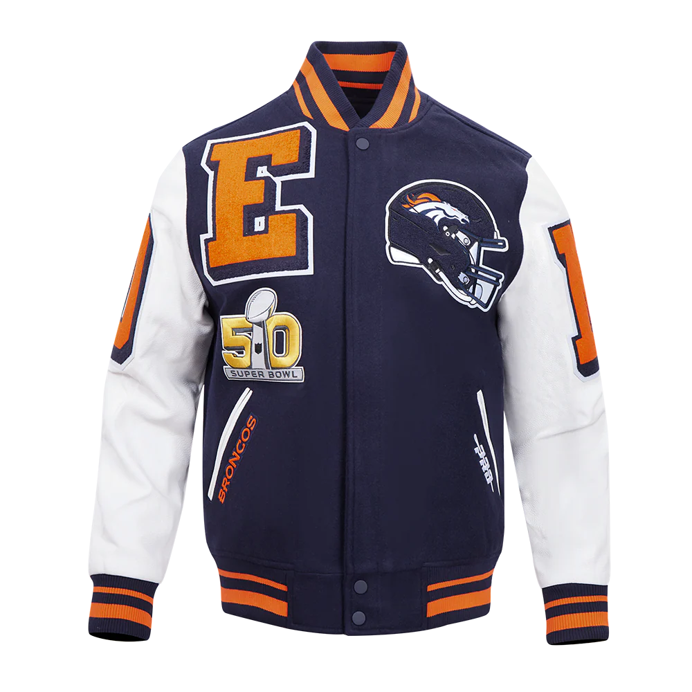 NFL DENVER BRONCOS MASHUP MEN'S RIB WOOL VARSITY JACKET (MIDNIGHT NAVY/ORANGE/MIDNIGHT NAVY) - Image 3