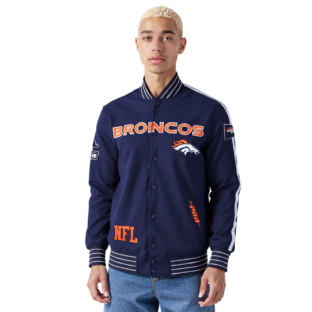 NFL DENVER BRONCOS PRO GAME DAY MEN'S DBL KNIT JACKET (MIDNIGHT NAVY/WHITE)