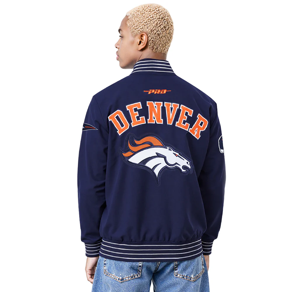 NFL DENVER BRONCOS PRO GAME DAY MEN'S DBL KNIT JACKET (MIDNIGHT NAVY/WHITE) - Image 2