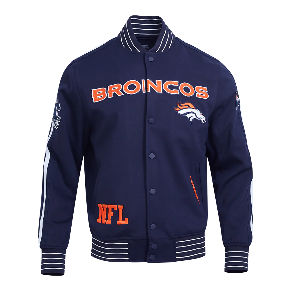NFL DENVER BRONCOS PRO GAME DAY MEN'S DBL KNIT JACKET (MIDNIGHT NAVY/WHITE) - Image 3