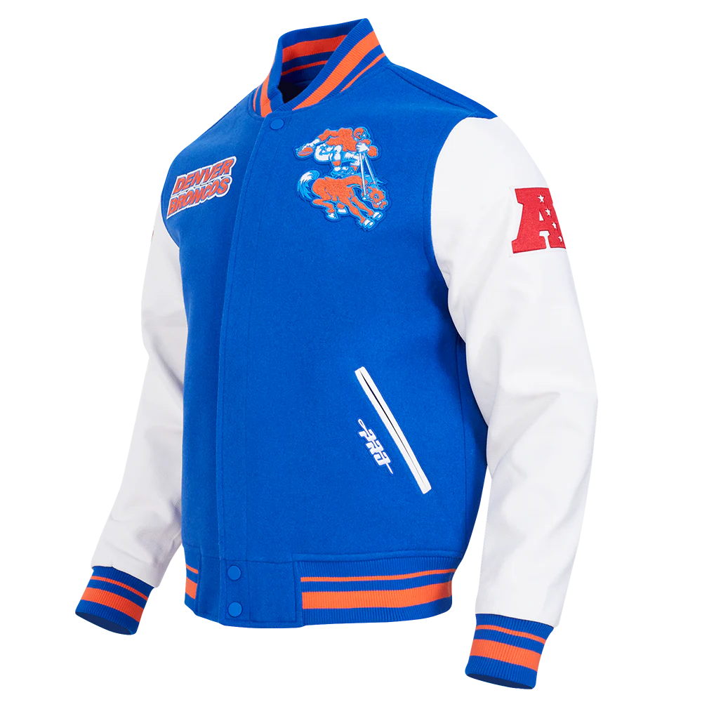 NFL DENVER BRONCOS RETRO CLASSIC MEN'S RIB WOOL VARSITY JACKET (ROYAL BLUE/ORANGE) - Image 2