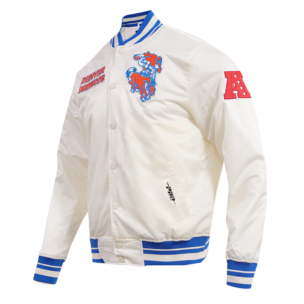 NFL DENVER BRONCOS RETRO CLASSIC MEN'S RIB SATIN JACKET (EGGSHELL/ ROYAL BLUE) - Image 2