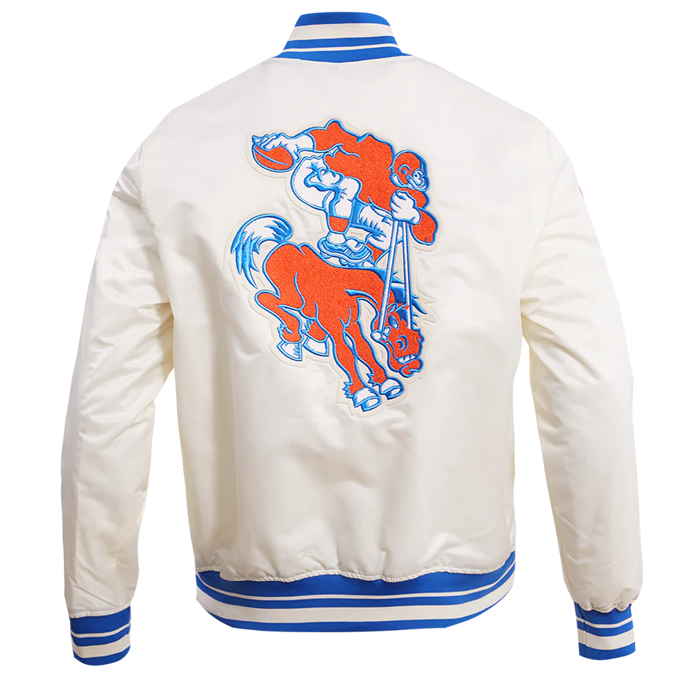 NFL DENVER BRONCOS RETRO CLASSIC MEN'S RIB SATIN JACKET (EGGSHELL/ ROYAL BLUE) - Image 3