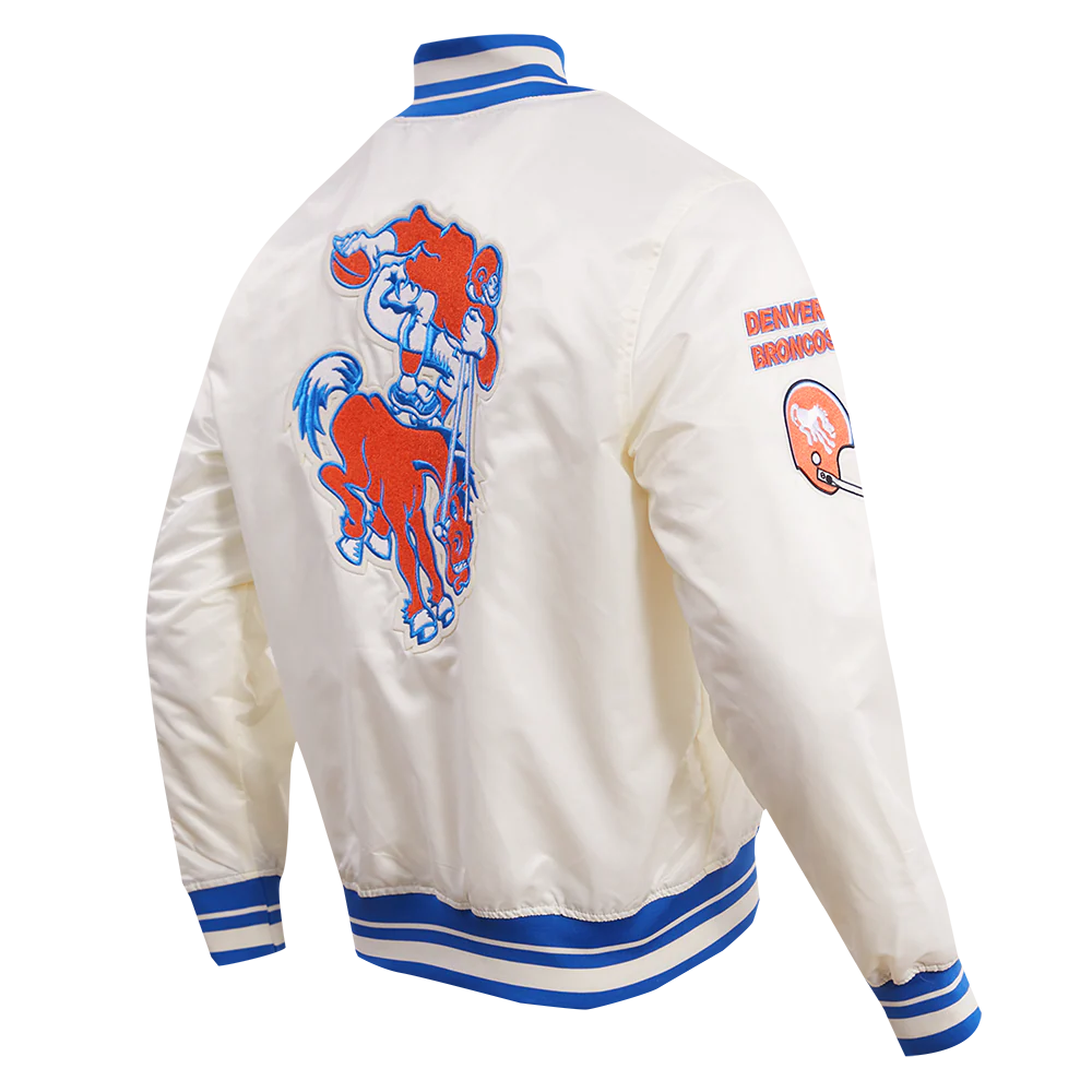 NFL DENVER BRONCOS RETRO CLASSIC MEN'S RIB SATIN JACKET (EGGSHELL/ ROYAL BLUE) - Image 4