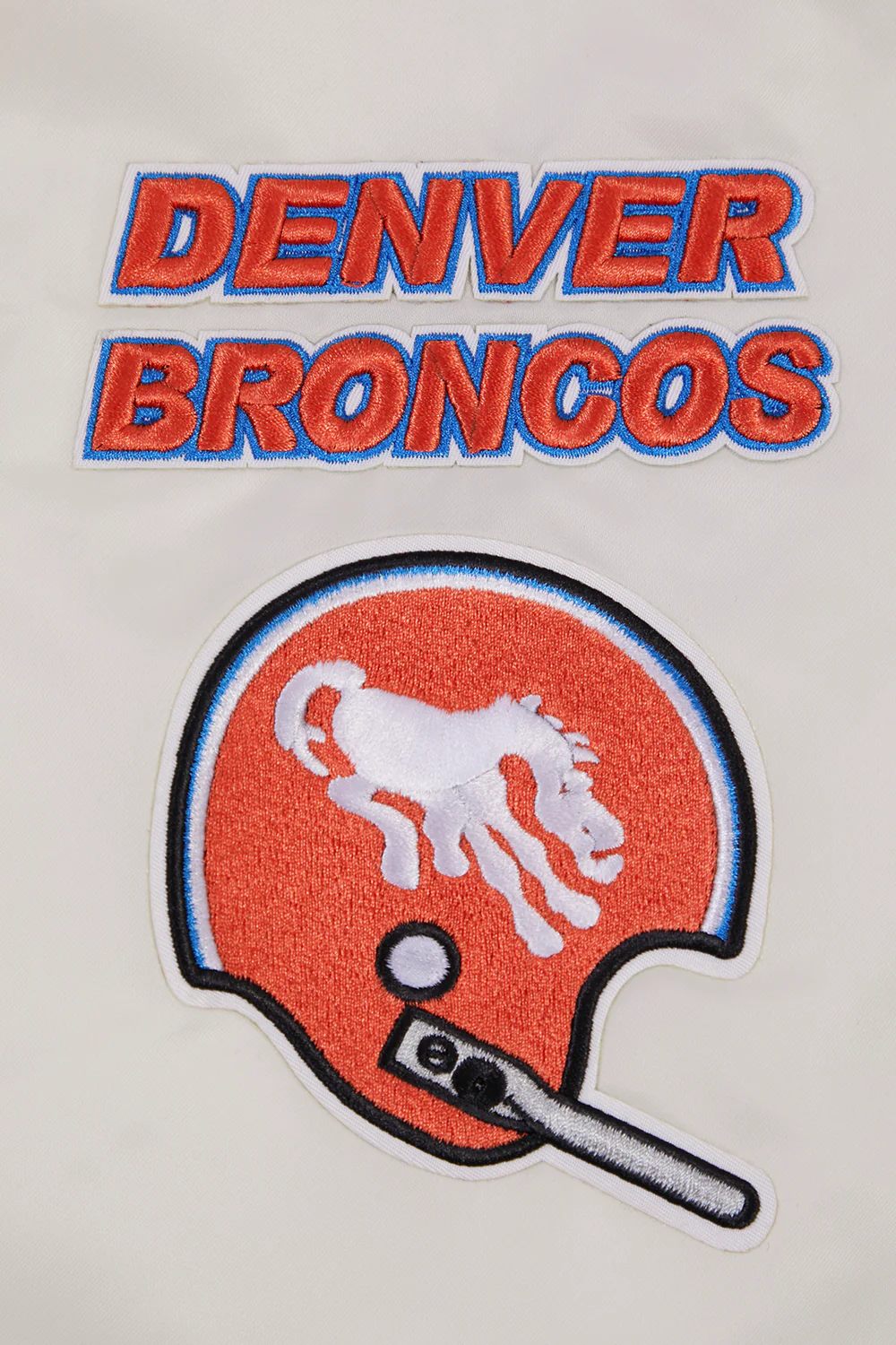 NFL DENVER BRONCOS RETRO CLASSIC MEN'S RIB SATIN JACKET (EGGSHELL/ ROYAL BLUE) - Image 5