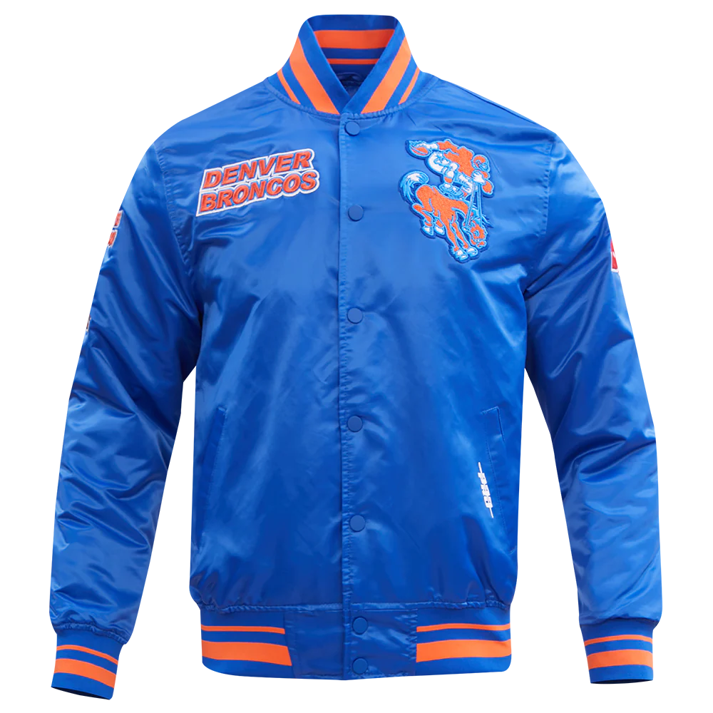 NFL DENVER BRONCOS RETRO CLASSIC MEN'S RIB SATIN JACKET (ROYAL BLUE/ORANGE)