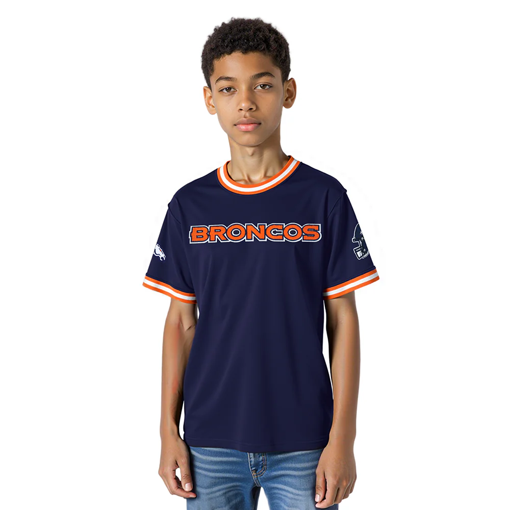 NFL DENVER BRONCOS CLASSIC BIG BOYS SHORT SLEEVE STRIPED RIB TEE (MIDNIGHT NAVY/ORANGE)