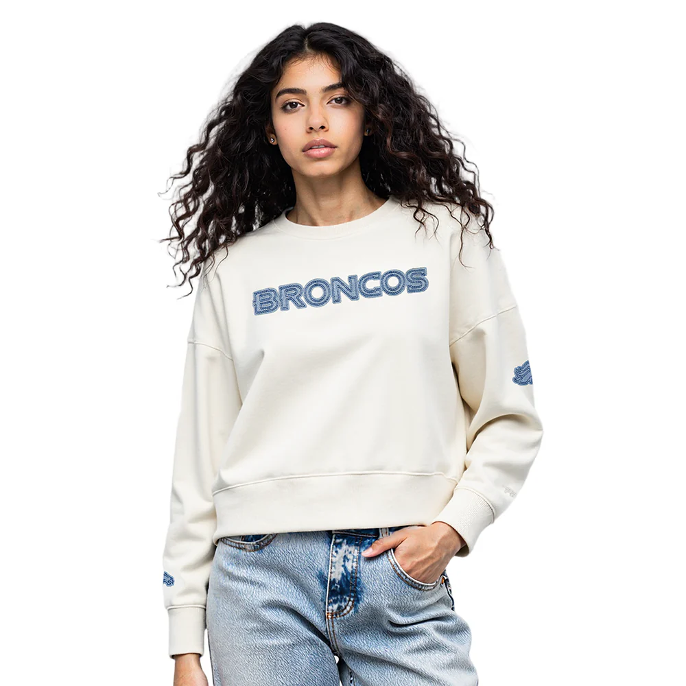 NFL DENVER BRONCOS VARSITY BLUES WOMEN'S FLC CREWNECK (LINEN) - Image 9