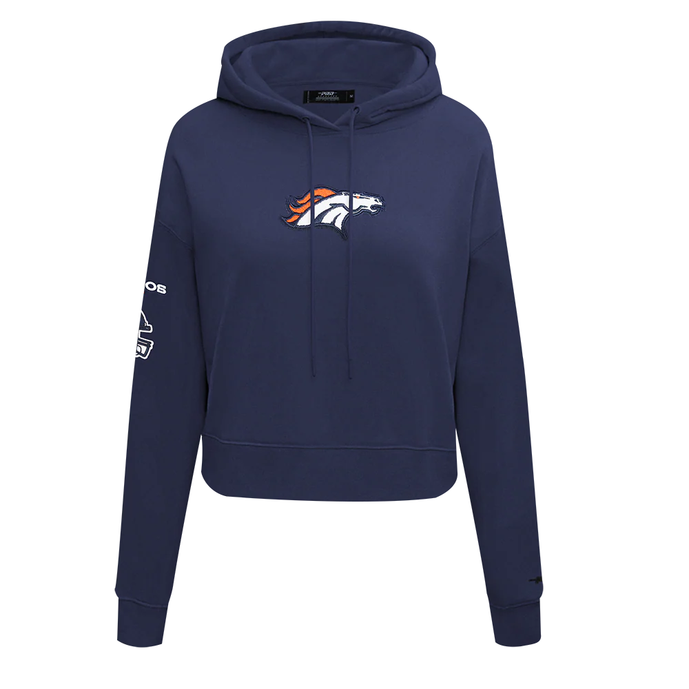 NFL DENVER BRONCOS CLASSIC WOMEN'S FLEECE CROPPED PULLOVER HOODIE (MIDNIGHT NAVY)