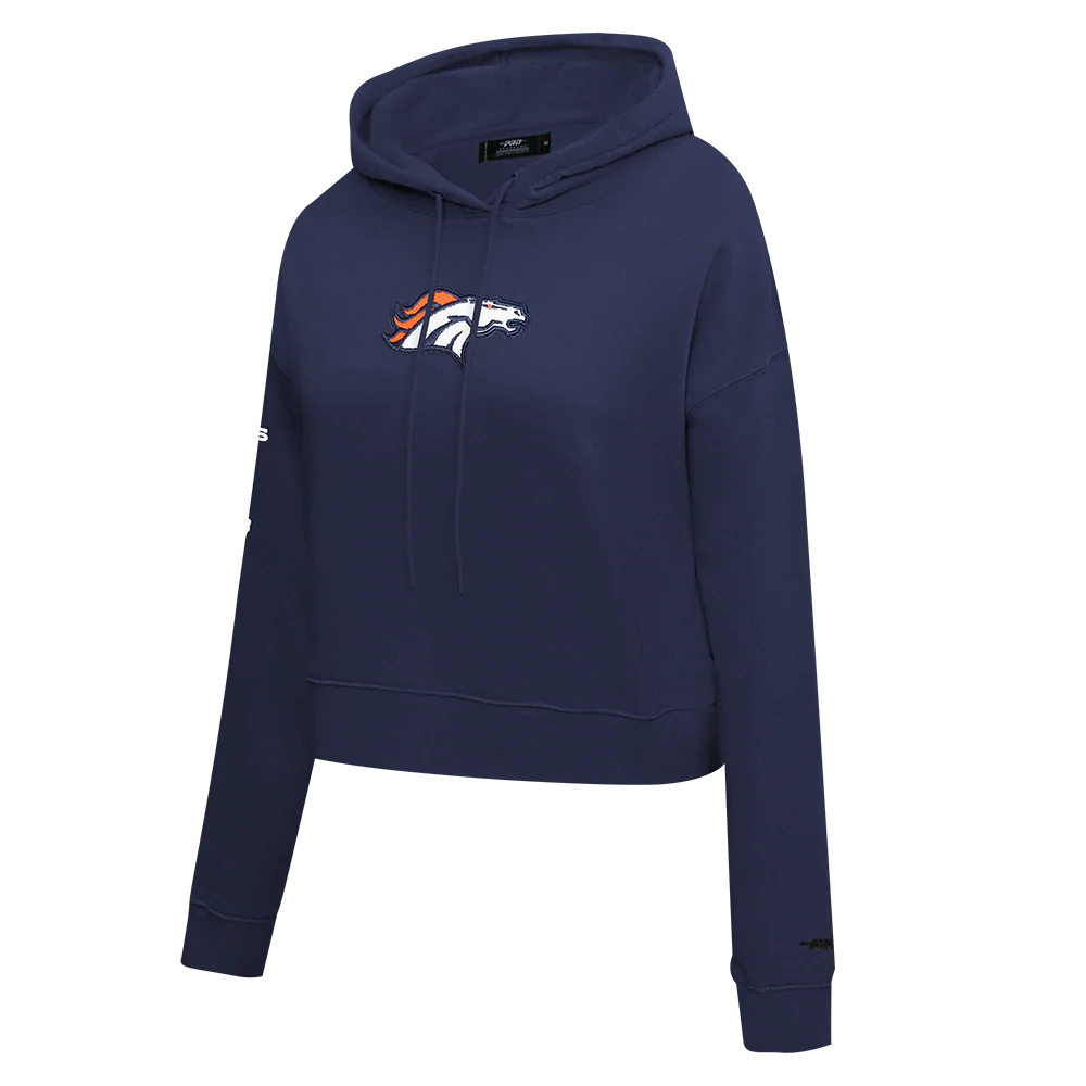 NFL DENVER BRONCOS CLASSIC WOMEN'S FLEECE CROPPED PULLOVER HOODIE (MIDNIGHT NAVY) - Image 2