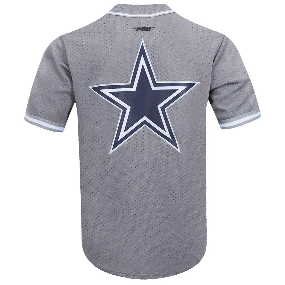NFL DALLAS COWBOYS SCRIPT TAIL MEN'S MESH BUTTON DOWN SHIRT (GRAY) - Image 4
