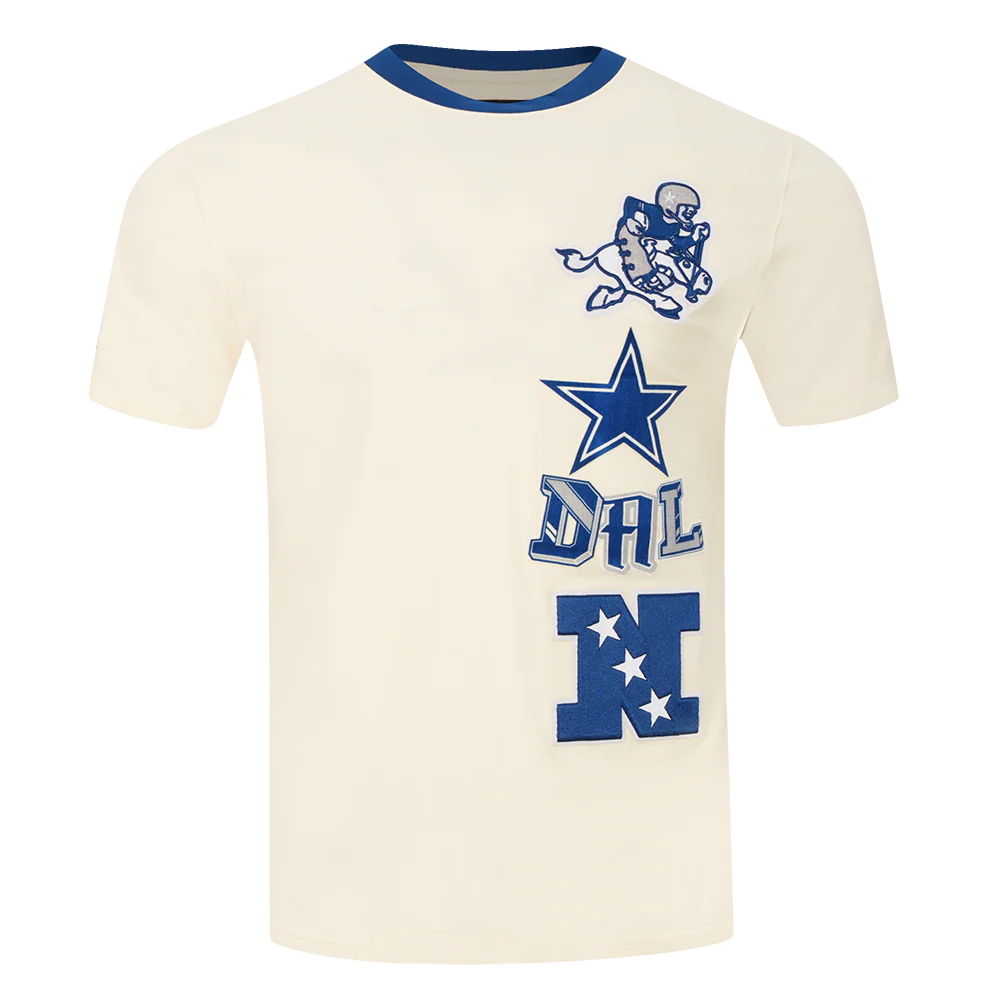 NFL DALLAS COWBOYS RETRO CASCADE MEN'S RINGER TEE (EGGSHELL/DODGER BLUE)