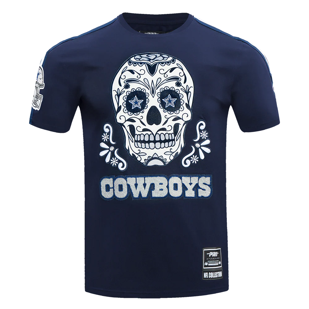 NFL DALLAS COWBOYS SUGAR SKULL MEN'S SINGLE JERSEY STRIPED TEE (MIDNIGHT NAVY)