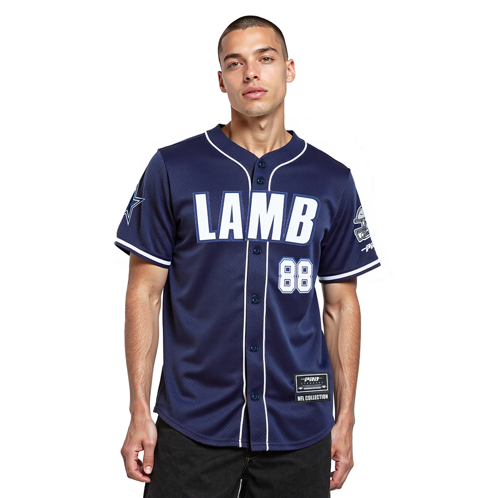 NFL DALLAS COWBOYS CEE DEE LAMB #88 CLASSIC MESH PNN MEN'S MESH BUTTON DOWN SHIRT (MIDNIGHT NAVY)