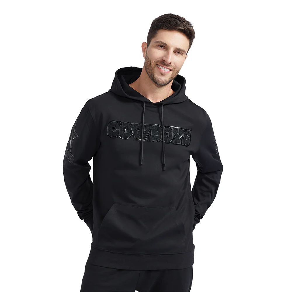 NFL DALLAS COWBOYS TRIPLE BLACK MEN'S PULLOVER HOODIE (BLACK)
