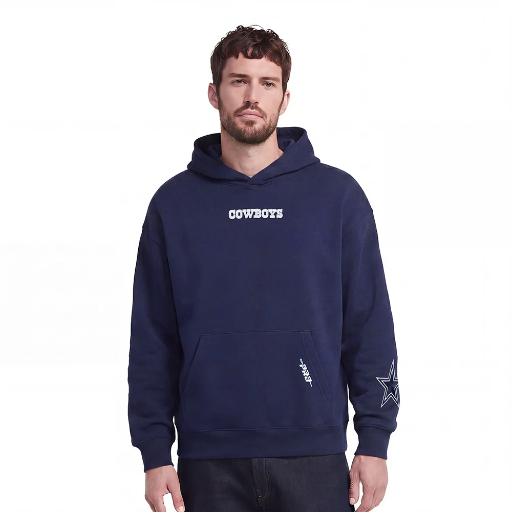 NFL DALLAS COWBOYS WINGSPAN MEN'S DROP SHOULDER FLEECE PULLOVER HOODIE (MIDNIGHT NAVY) - Image 2