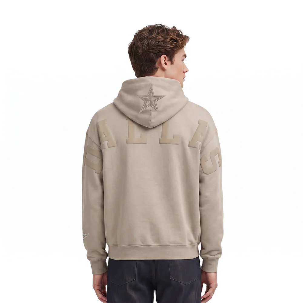 NFL DALLAS COWBOYS WINGSPAN MEN'S DROP SHOULDER FLEECE PULLOVER HOODIE (TAUPE)