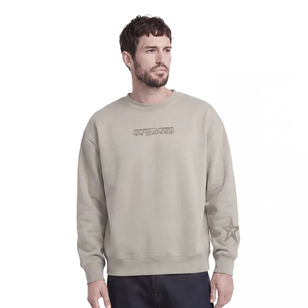 NFL DALLAS COWBOYS WINGSPAN MEN'S DROP SHOULDER FLEECE CREWNECK (TAUPE) - Image 2