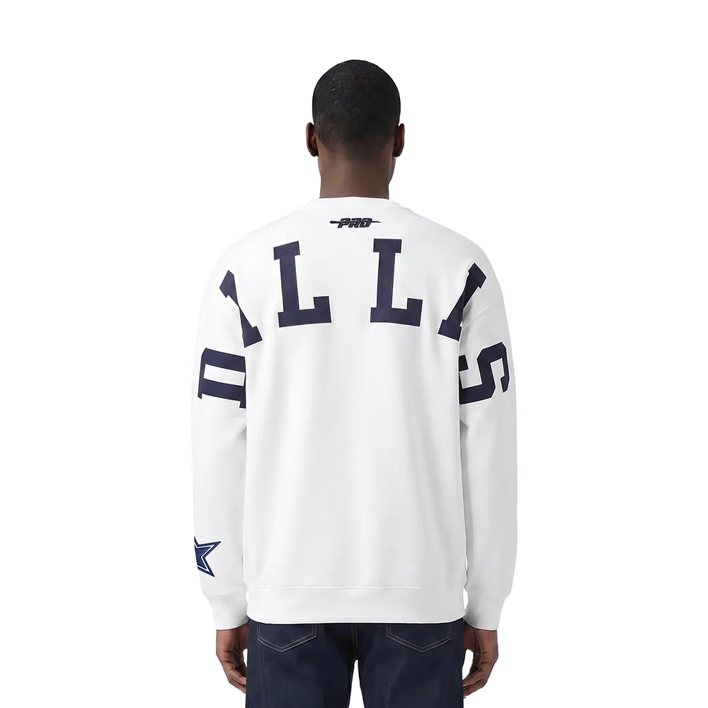 NFL DALLAS COWBOYS WINGSPAN MEN'S DROP SHOULDER CREWNECK (WHITE)