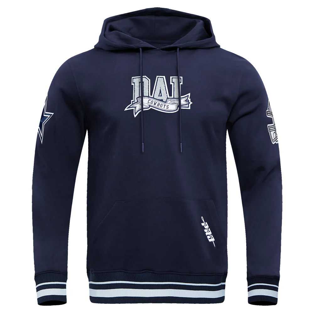NFL DALLAS COWBOYS TEAM PENNANTS MEN'S RIB FLEECE PULLOVER HOODIE (MIDNIGHT NAVY)