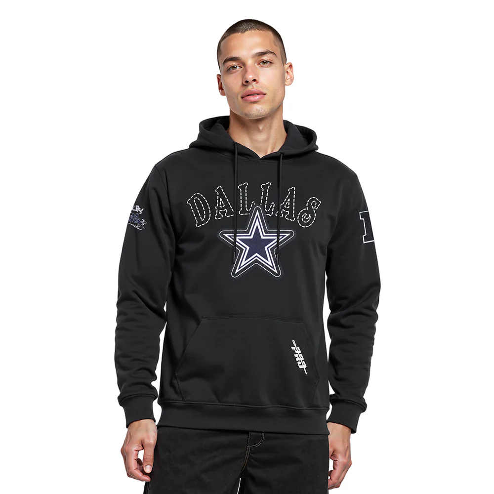 NFL DALLAS COWBOYS REBEL ATHLETICS MEN'S FLC PO HOODIE (BLACK)