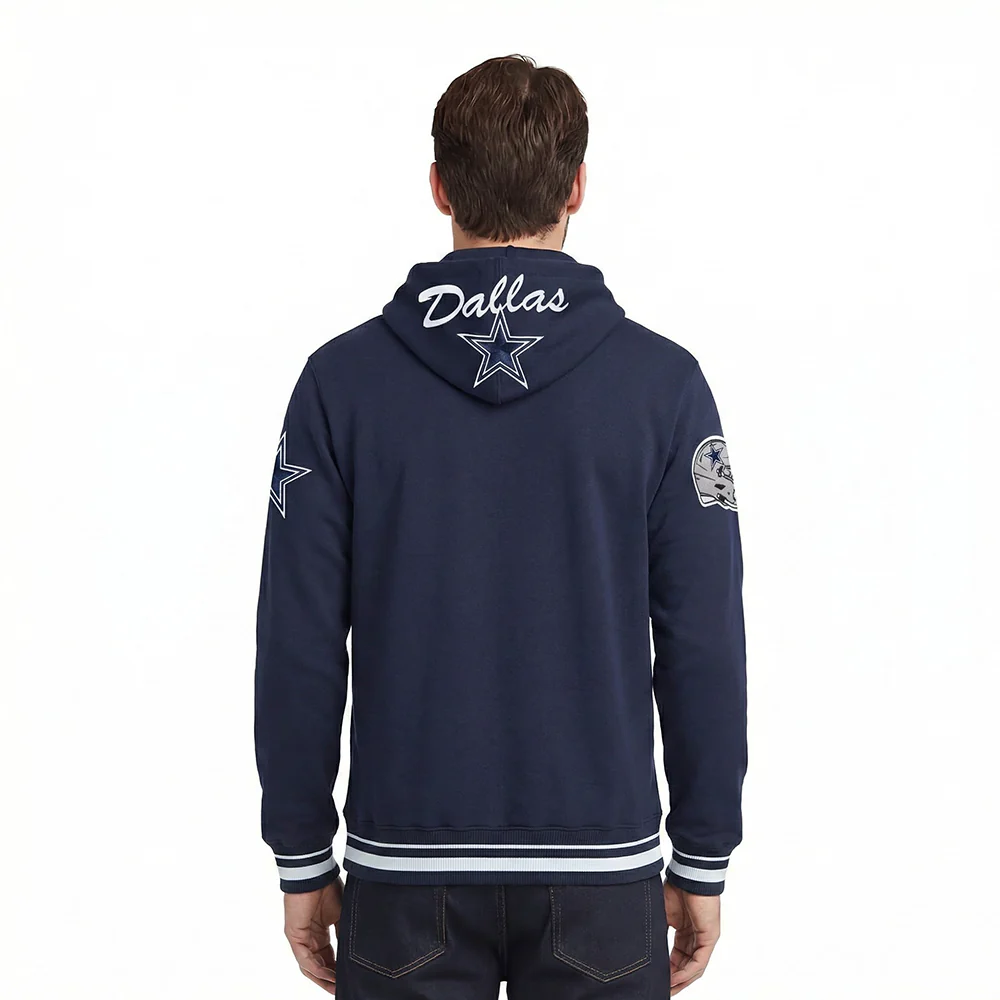 NFL DALLAS COWBOYS TEAM BADGE MEN'S RIB PO HOODIE (MIDNIGHT NAVY) - Image 2